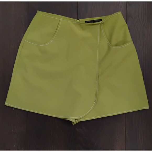 VINTAGE Express Green Wrap Skirt Skort Womens 9/10  Mini Pockets - Picture 1 of 3